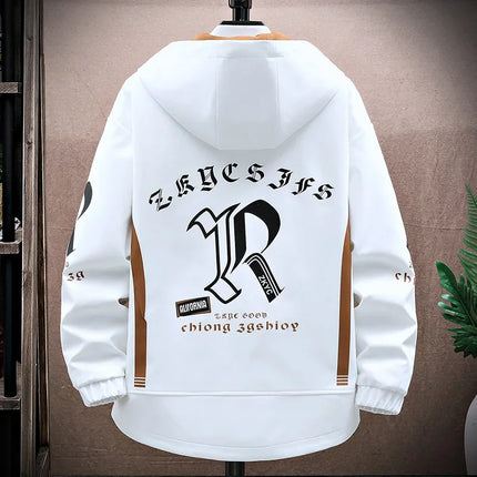 Men's Casual Hooded Jackets Autumn Patchwork Thin Coats Outwear Top Windbreaker Streetwear Clothing Plus Size