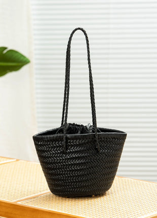 Borsa a secchiello intrecciata a mano 2026 in vera pelle, borsa a tracolla vintage da donna per uso quotidiano, pendolarismo e vacanze