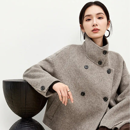 SENTUBILA 100% Wool Winter Jackets for Women Short Coats 2026 Stand Turtleneck Unlined Wool Outerwears Female Clothes W44O56626
