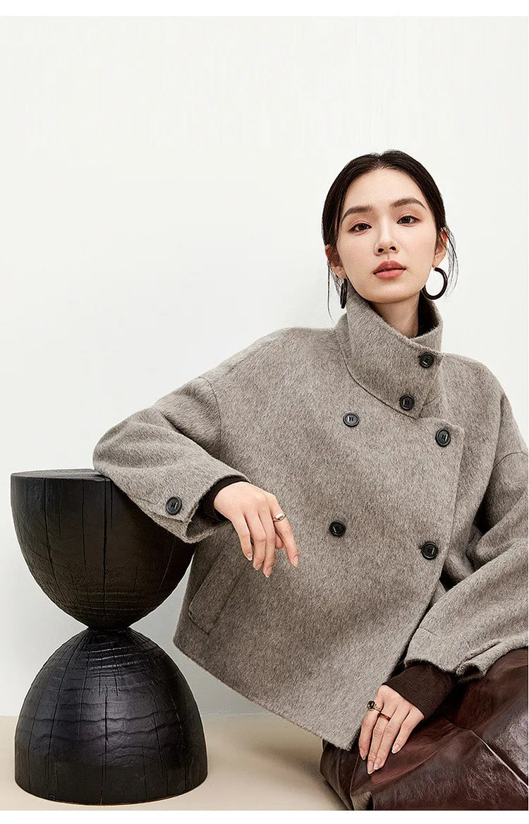 SENTUBILA 100% Wool Winter Jackets for Women Short Coats 2026 Stand Turtleneck Unlined Wool Outerwears Female Clothes W44O56626