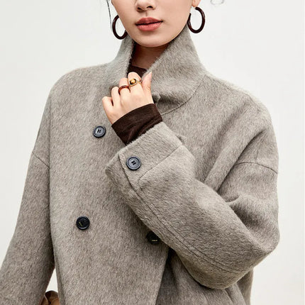 SENTUBILA 100% Wool Winter Jackets for Women Short Coats 2026 Stand Turtleneck Unlined Wool Outerwears Female Clothes W44O56626