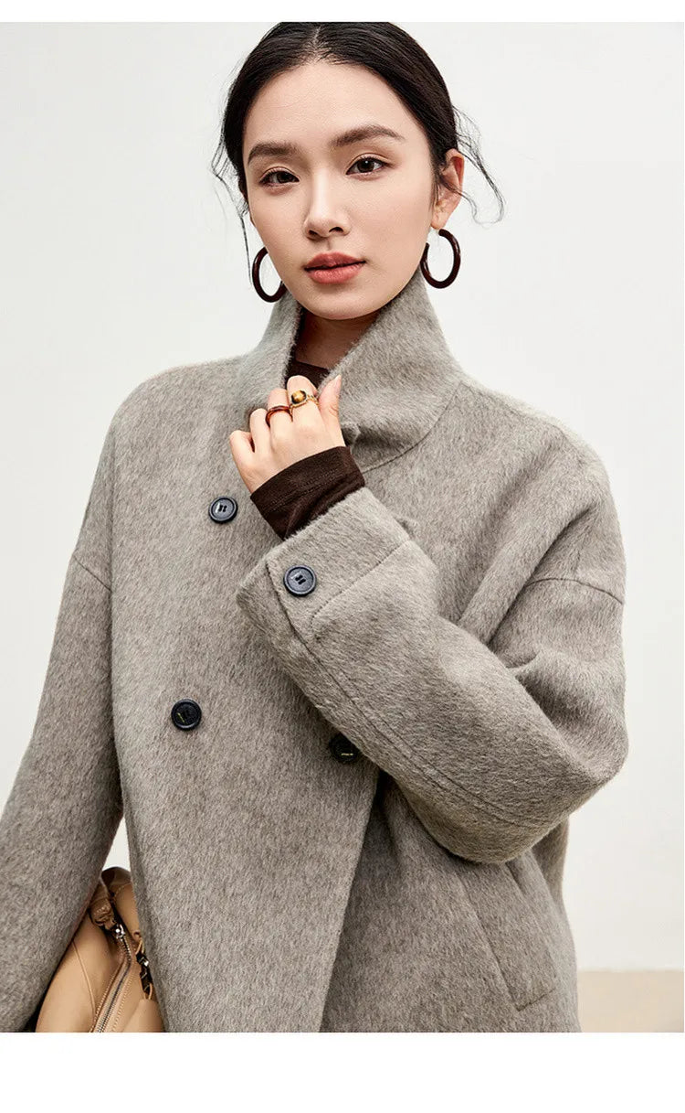 SENTUBILA 100% Wool Winter Jackets for Women Short Coats 2026 Stand Turtleneck Unlined Wool Outerwears Female Clothes W44O56626