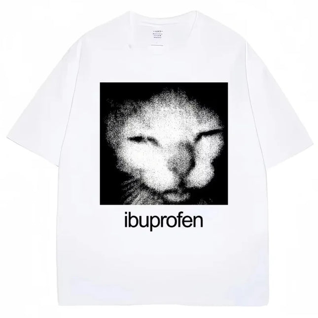 2025 Funny Ibuprofen Cat Meme Graphic T Shirt Men Women Humor Fashion Oversize T-shirt