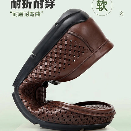 Mocassini da uomo in vera pelle traspirante con suola in gomma, scarpe casual slip-on, mocassini da uomo traforati