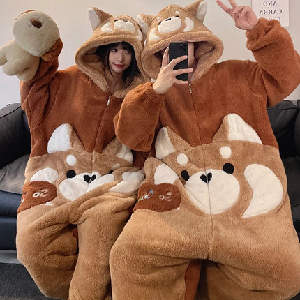 DAIMELU cartoon pajamas men's winter coral fleece flannel thickened warm male loungewear suit sleepwear one set girl nightwear