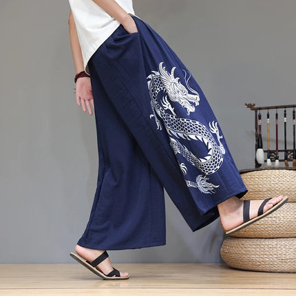 Pantaloni Larghi da Uomo Streetwear con Stampa Drago, Pantaloni Harem Casual, Pantaloni da Jogging Vintage, Nuovi Pantaloni Primaverili ed Estivi