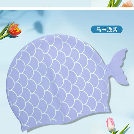 Cuffia da nuoto per bambini Cuffia da nuoto allargata in silicone impermeabile a squame di pesce carino per accessori da nuoto per ragazze dei ragazzi
