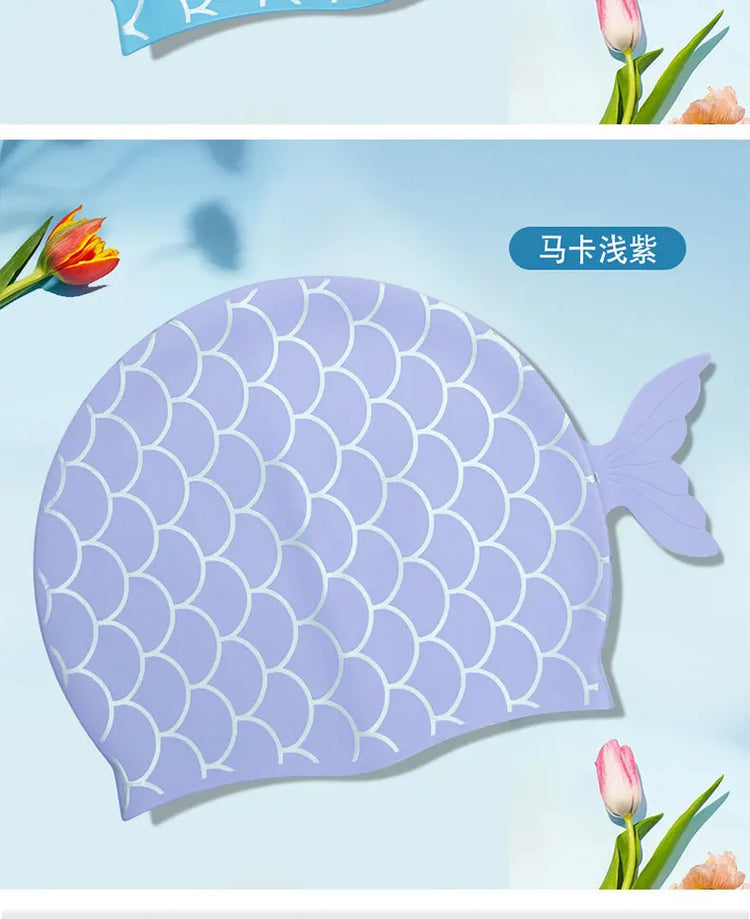 Cuffia da nuoto per bambini Cuffia da nuoto allargata in silicone impermeabile a squame di pesce carino per accessori da nuoto per ragazze dei ragazzi
