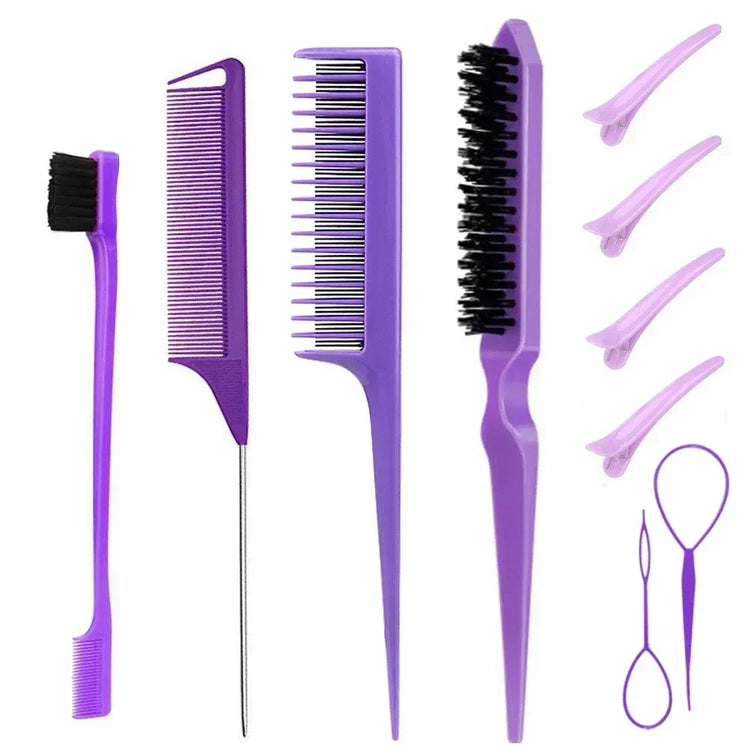 3-10pcs Hair Styling Comb Set Teasing Hair Brush Triple Teasing Comb Rat Tail Combs Edge Brush Hair Tail Tools Braid Tool Loop 2028