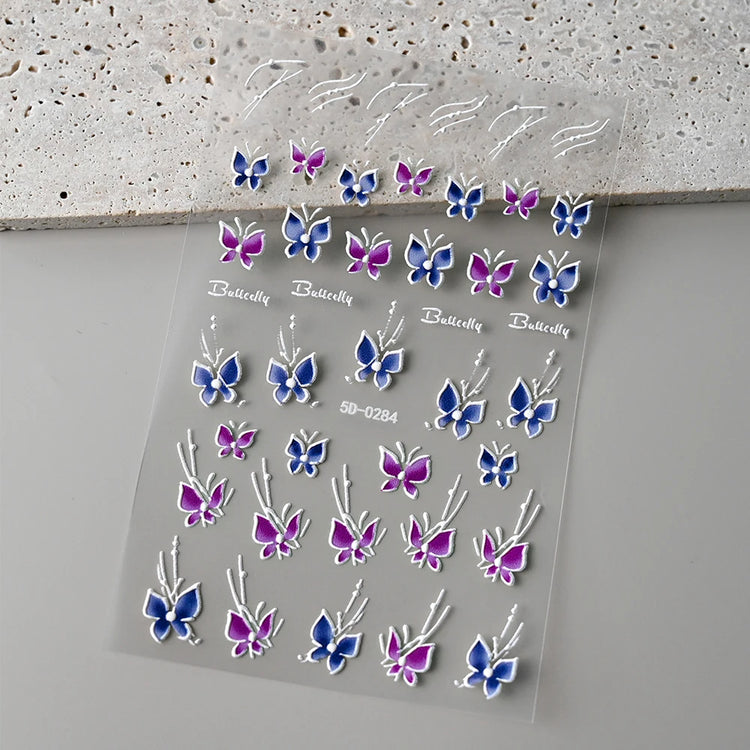 1Pc 3D Lavendar Flowers Stickers for Nails Spring Sakura Floral Leaves Self-Adhesive Sliders Decals Art Manicure for Decoration
