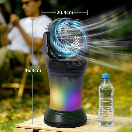 Ventilatore Nebulizzatore da Campeggio Esterno ABS+PP 2000ml 15000mAh con Nano Spray, Torcia RGB e 4 Velocità, Rotazione a 90° °   Oscillazione Giallo/Verde Scuro