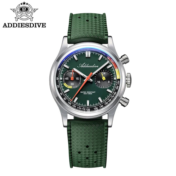 ADDIESDIVE Chronograph Quartz Watches For Men 100M Waterproof Multifunctional Wristwatch AD2549 Bubble Glass BGW9 Luminous Watch