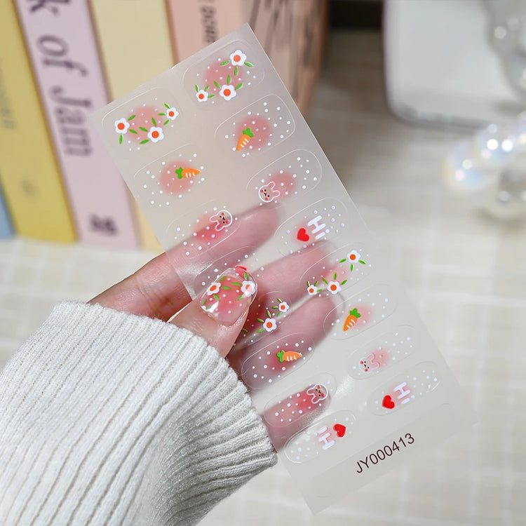 16Tips Semi Cured Leopard Print Gel Nail Stickers Chic Maillard Color Nail Strips Patch Self-adhesive UV Lamp Need Press On Nail