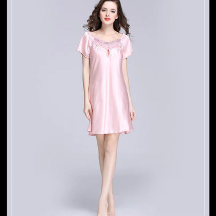 Women's Ice Silk Casual Silk Pajamas Sexy Lace Short Sleeve Women's Summer Pajamas Homewear