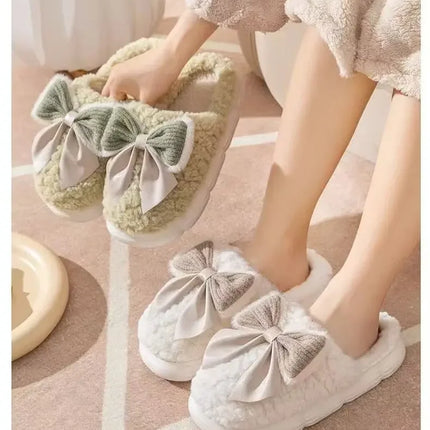 Winter Cute Butterfly Cotton Slippers for Women Non Slip Thick Sole Fluffy Indoor House Shoes Warm Maternity Home Footwear