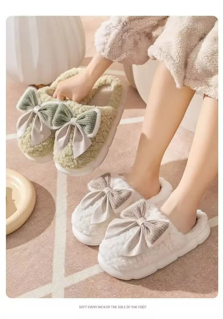 Winter Cute Butterfly Cotton Slippers for Women Non Slip Thick Sole Fluffy Indoor House Shoes Warm Maternity Home Footwear