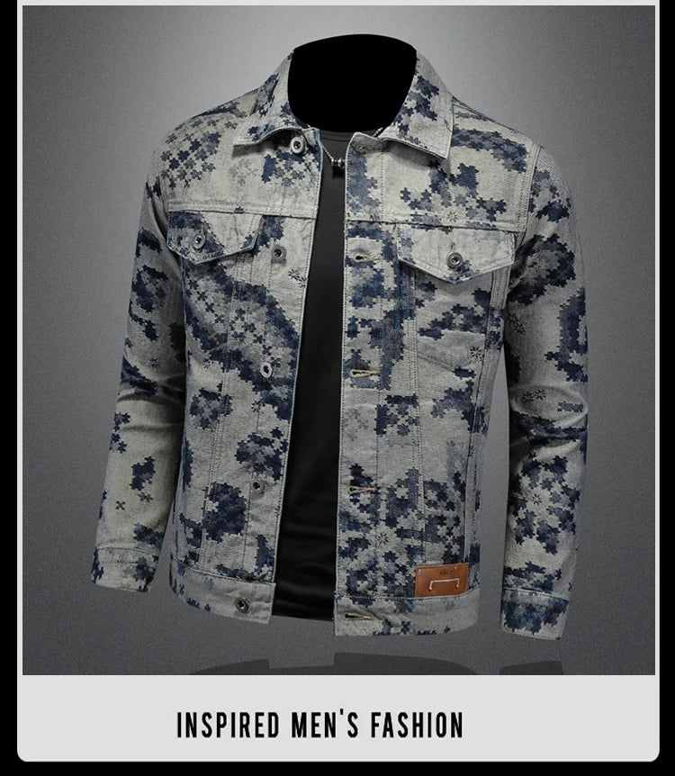 Brand Retro Denim Jacket for Men 2025 Spring Fashion Jacquard Casual Denim Jackets Social Hip-hop Streetwear Cowboy Coats