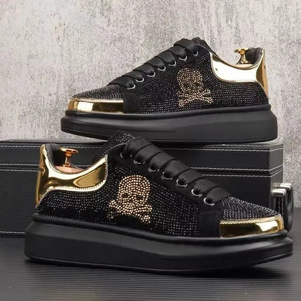 New Fashion Men's Casual Shoes Diamond Rhinestones Handmade Lace-Up Business Loafers Comfortable Breathable Walking Sneaker
