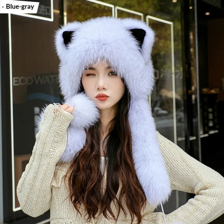 Women's Winter Hats Fox Fur Flight Hats Ushanka Hats For Women Winter Outdoor Windproof And Warm Plush Outdoor Hats For Skiing