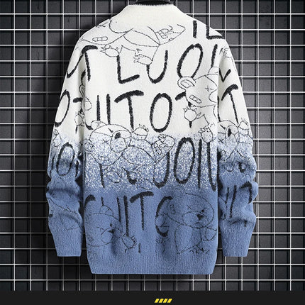 Harajuku Sweater Men's Y2K Knitted Letter Printing Sweater Men's Wool Pullover Men's Retro Knitted Color Block Tops