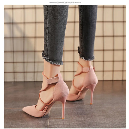 2021 Estate europea e americana pelle scamosciata a punta croce cinturino scarpe tacco alto banchetto da donna discoteca sandali sexy con tacco sottile