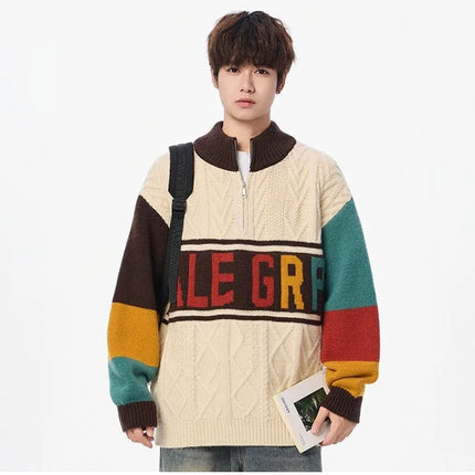 Autumn/winter Fashion Trend Retro Sports Thickened Warm Knitted Sweater Men's Loose Comfortable Large Size High Quality Sweater