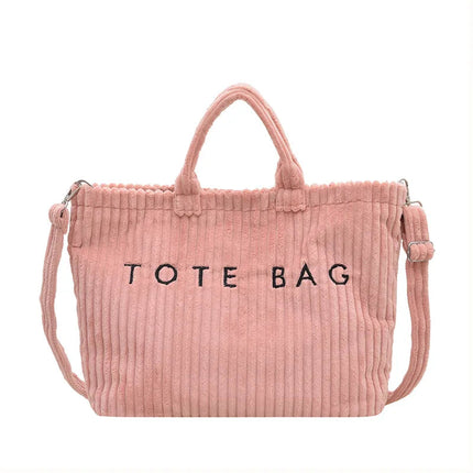 Simple Letter Soft Corduroy Shoulder Bags for Women Versatile Large Capacity Ladies Crossbody Bag Portable Female Handbags Tote PlatiNum