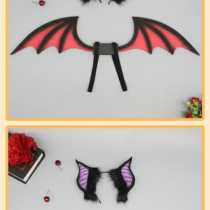 New Handmade Simulation Plush Furry Bat Ears Devil Sweetheart Halloween Bat Cosplay Pros Night Party Animals Hair Band Bat Wing