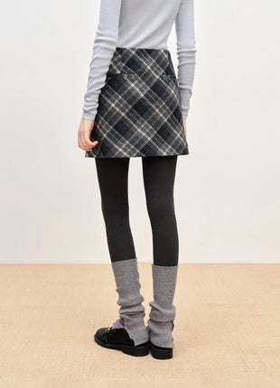 FSLE Autumn Party Skirt High Waist Retro Plaid Knit WoolShort Skirt For Women 2025 Fall Winter New Arrival Y2K Mini A-line Skirt PlatiNum
