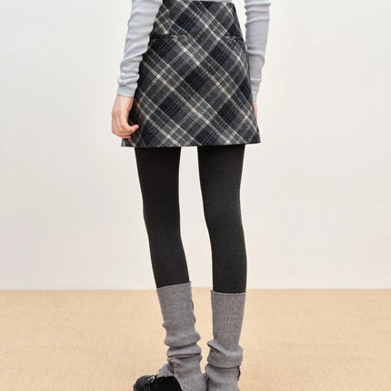 FSLE Autumn Party Skirt High Waist Retro Plaid Knit WoolShort Skirt For Women 2025 Fall Winter New Arrival Y2K Mini A-line Skirt PlatiNum