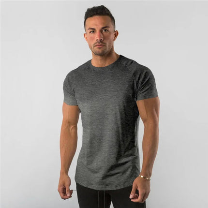 Men's Summer Skinny Casual T-Shirt Short Sleeve Tee Male Gym Fitness Sport Cotton Tops Man Running Workouts Sweatshirt Clothing PlatiNum