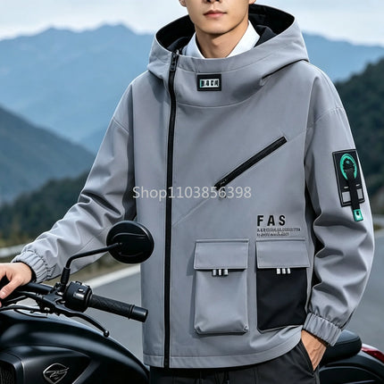 Outdoor Jacket Men Zip Up Hooded Waterproof Jacket Hiking Camping Windbreaker Male Spring Autumn Coats Overisze Outwear Hip Hop