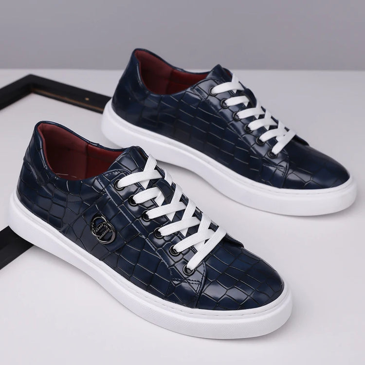 Popular crocodile pattern men's thick soled casual board shoes, trendy, breathable high-end, business plus size shoes (38-48)