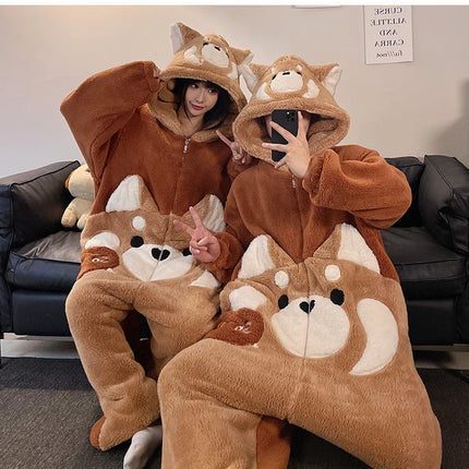 DAIMELU cartoon pajamas men's winter coral fleece flannel thickened warm male loungewear suit sleepwear one set girl nightwear