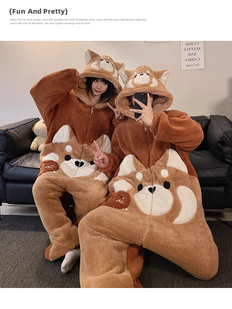 DAIMELU cartoon pajamas men's winter coral fleece flannel thickened warm male loungewear suit sleepwear one set girl nightwear