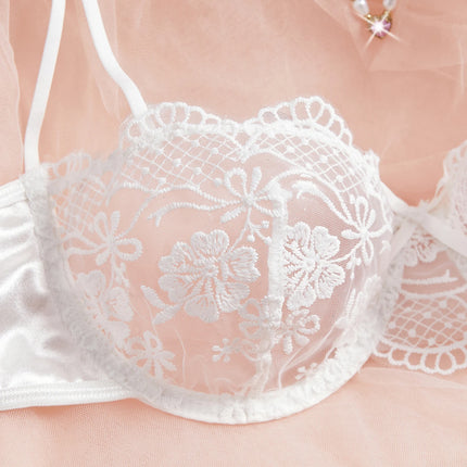 Lady Floral Embroidery Lingerie Set Women Sheer Bra and Brief Underwear Set Satin Sexy Intimates Underwear