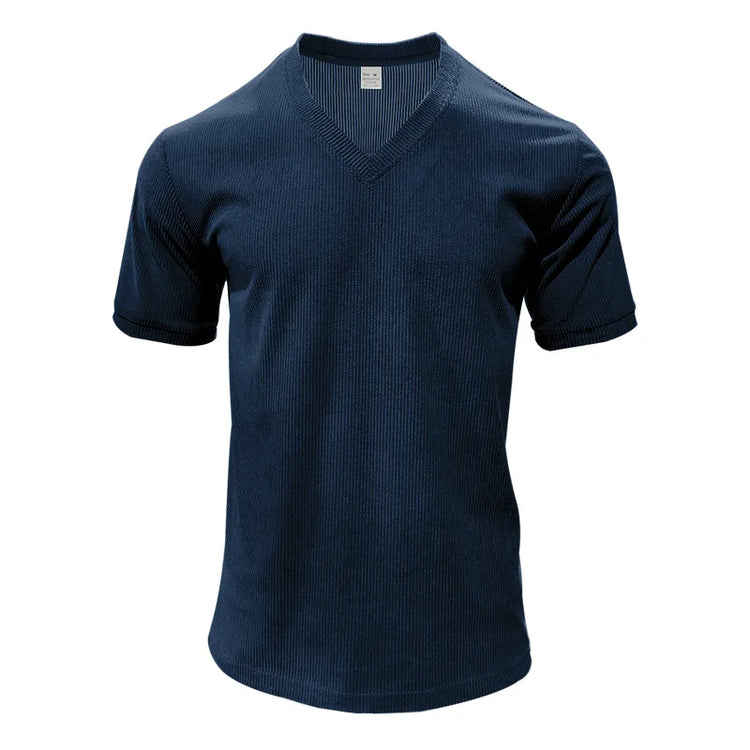 T-shirt casual slim tinta unita con scollo a V da uomo estiva europea e americana in velluto a coste da uomo Amazon
