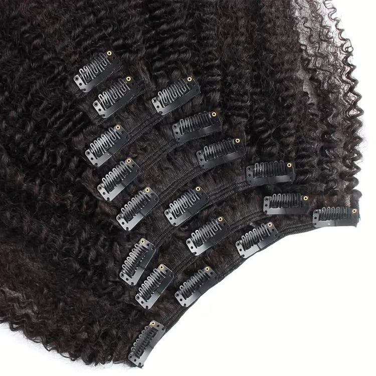 Afro Kinky Curly Clip in Hair Extensions Human Hair 12A Brazilian Hair Water Wave Clip Ins 120g Natural Black 8Pcs/Set Full Head