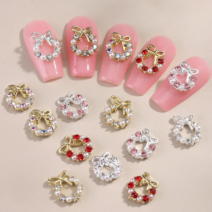 3D Christmas Nail Art Charms; Gold & Silver Bows and Wreaths; Cute Winter Designs for DIY Manicures and Salon Accessories