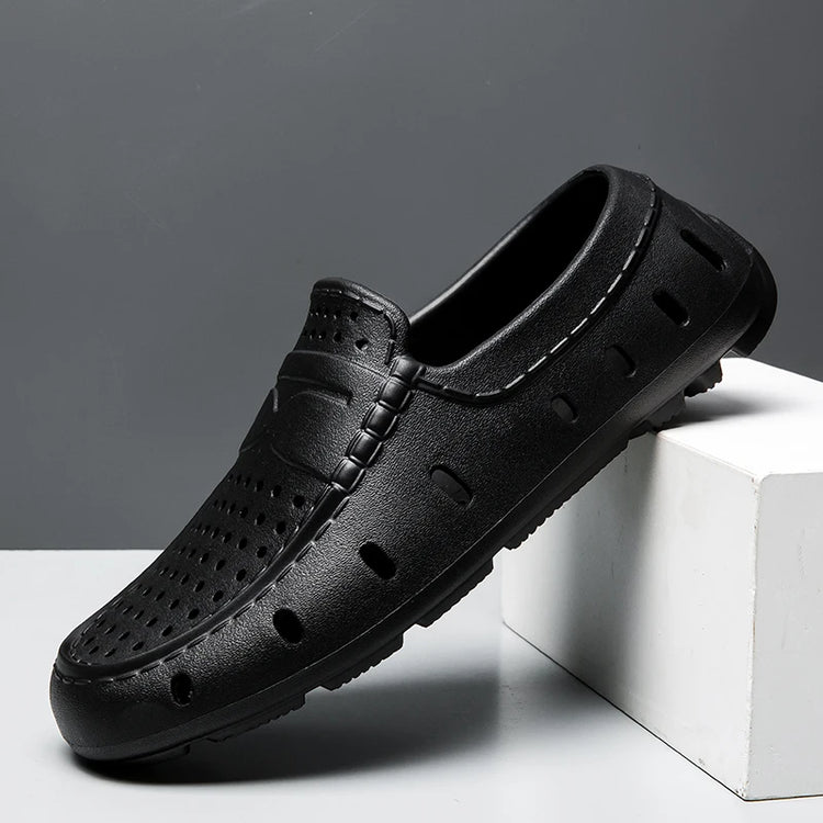 Mocassini Comodi da Uomo in Pelle, Scarpe Antiscivolo da Guida, Sandali Estivi, Zoccoli Casual con Punta Tonda, Scarpe da Lavoro Slip-on