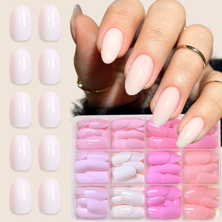 288pcs Light Pink Rose Purple Matte & Glossy False Nails Solid Color Medium Almond Full Cover Press On Nails Acrylic Fake Nails2028