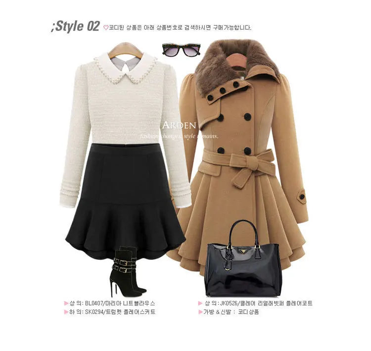 women woolen coat 2026 New fitted mid-length woolen coat double-breasted thickened overcoat + belt women's clothing