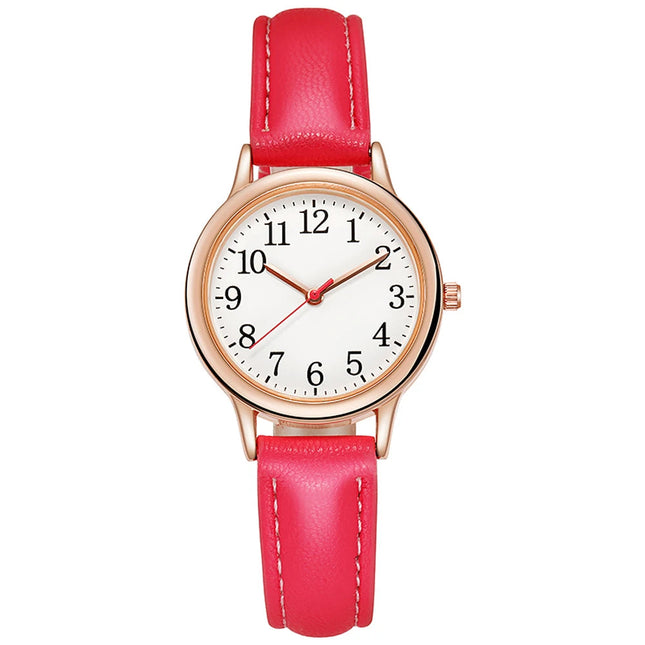Orologio al quarzo da donna alla moda per il tempo libero, numeri arabi facili da leggere, quadrante semplice, cinturino in pelle PU, colore caramella platinumshop