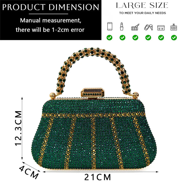 Popular In Nigeria Exquisite Evening Bags With Diamond Design Fashion Handle Clutch Rhinestone Embellished Long Chain Bag PlatiNum
