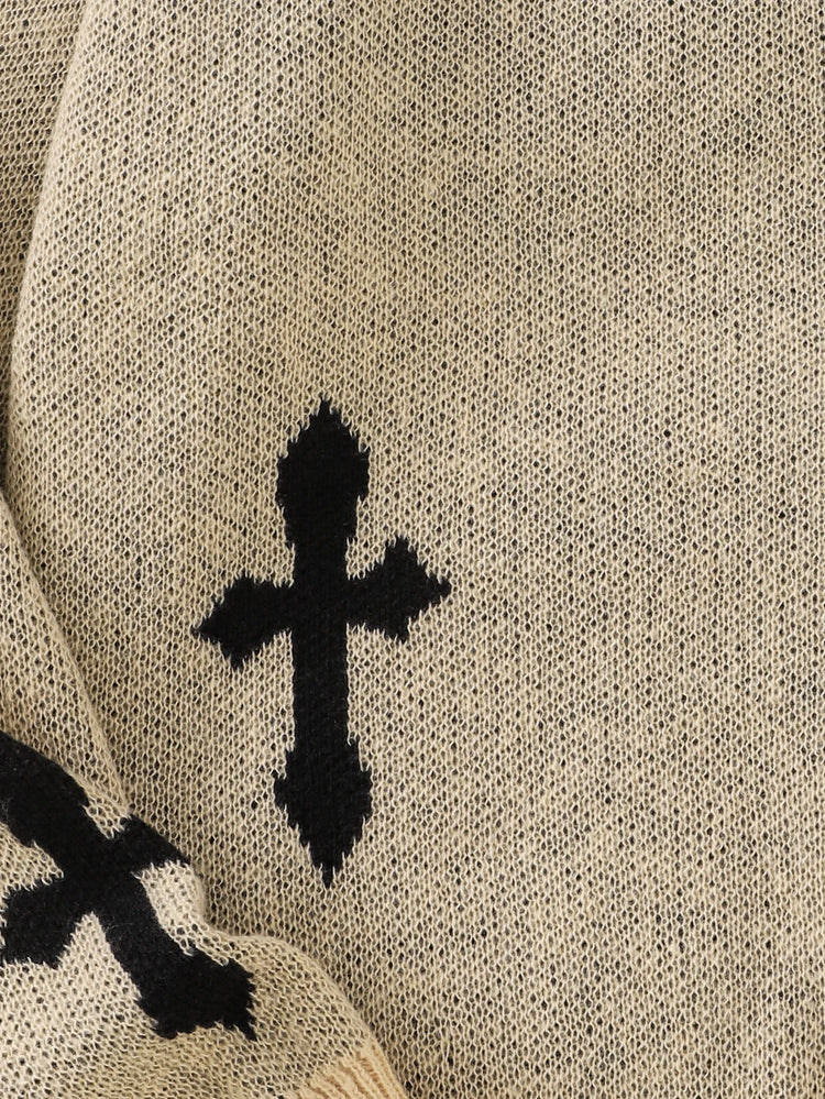Trendy Street Style Ripped Cross Pattern Pullover Ripped Sweater Casual Crew Neck Knit Men's Pullover