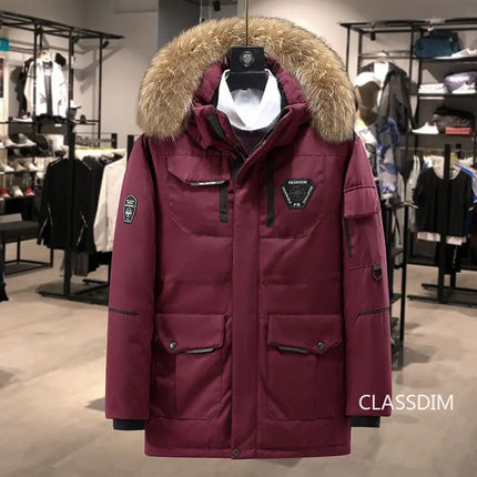 Men Hooded Fur Collar Down Coats Puffer Jackets Winter Casual Duck Down Coats Quality Male Outdoor Windproof Winter Warm Parkas