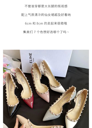 scarpe da donna di marca di lusso Sandali da donna Rivetti estivi Tacchi alti Lato vuoto Scarpe da donna da ballo in pelle moda femminile da donna