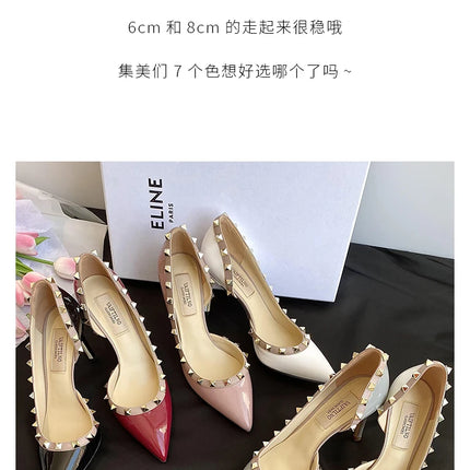 scarpe da donna di marca di lusso Sandali da donna Rivetti estivi Tacchi alti Lato vuoto Scarpe da donna da ballo in pelle moda femminile da donna