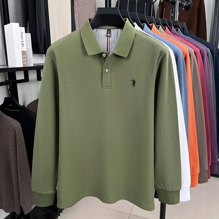 100% pure cotton autumn and winter men's sports fashion brand embroidered pony long-sleeved POLO business casual T-shirt