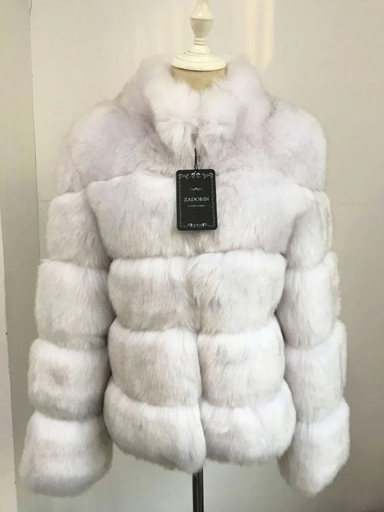 ZADORIN Fashion Thick Warm Winter Coat Woman Luxury Faux Fox Fur Coat Jackets Woman Stand Fur Collar Fake Fur Jacket Outerwears